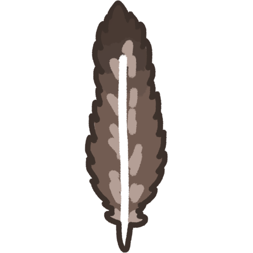  a brown feather. its darkest at the top tip and fades lighter, there’s tan strokes near the “stem” of the feather down the middle